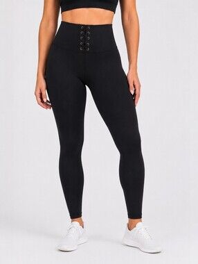 WeWoreWhat x Strut This McGuire Lace Up High Rise Leggings L Black Corset Waist